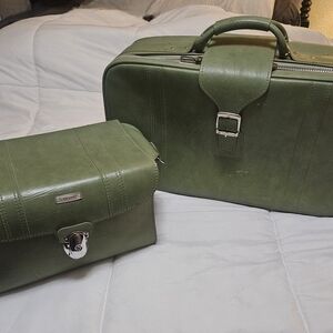 Vintage Samsonite Caribbea II Suitcase Luggage Set Dark Green Avocado 60-70's.